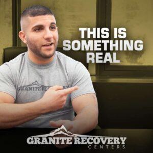 Jesse pointing and talking about addiction recovery story